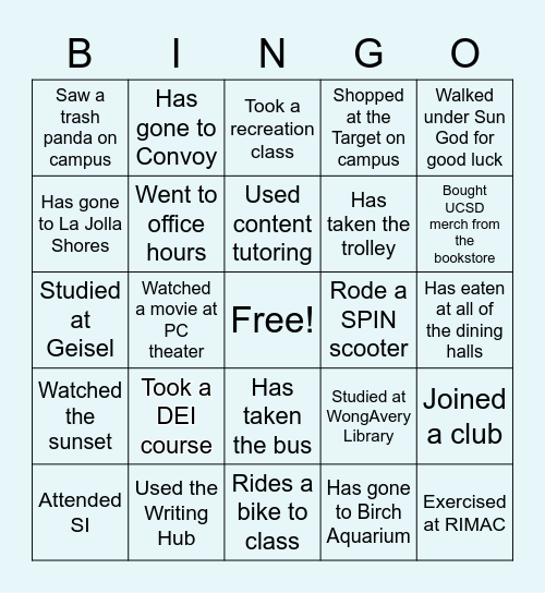 FYE Bingo! Bingo Card