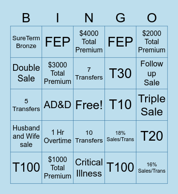 Specialty Life Bingo Card