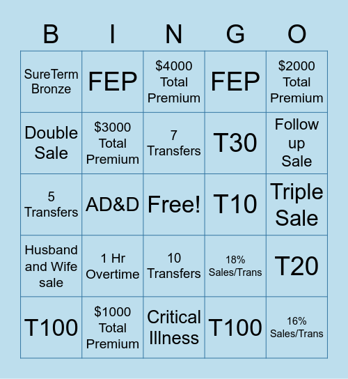 Specialty Life Bingo Card