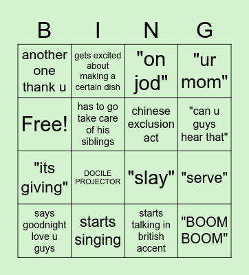 pocky's bingo Card