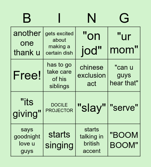 pocky's bingo Card