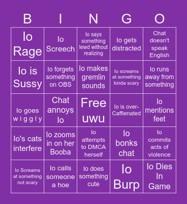 Io's Stream Bingo Card