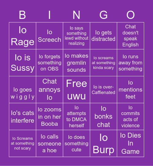 Io's Stream Bingo Card