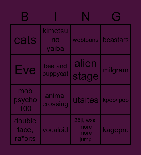 Untitled Bingo Card