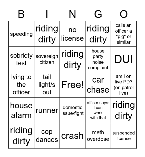 On Patrol: Live Bingo Card