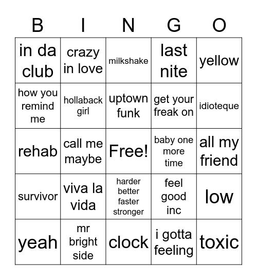 2000 bingo Card