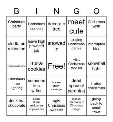 Hallmark Christmas Movies Bingo Card