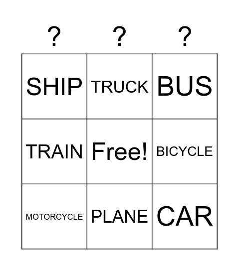 Transportation Bingo Card