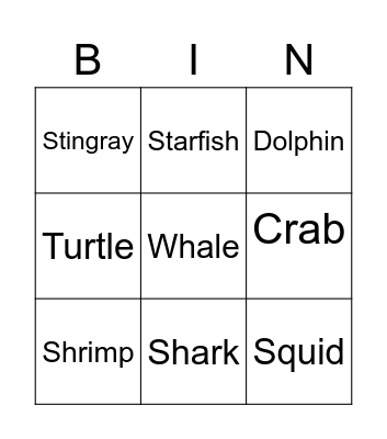 Ocean Bingo Card