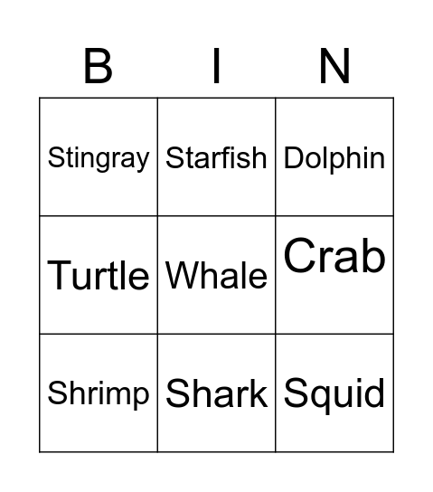 Ocean Bingo Card