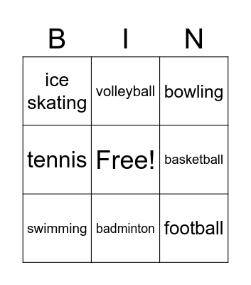 Sports Bingo Card