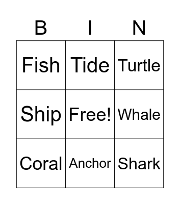 Ocean Bingo Card