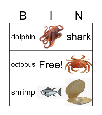 Sea Animals Bingo Card