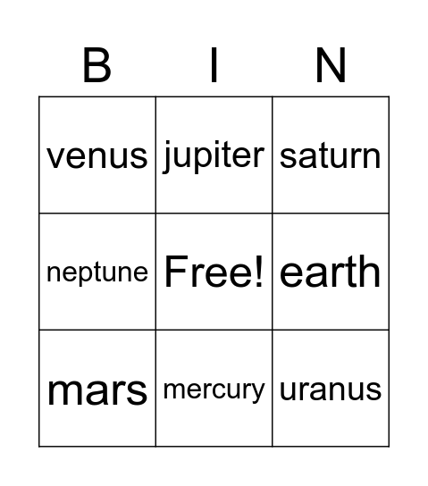 Solar system Bingo Card