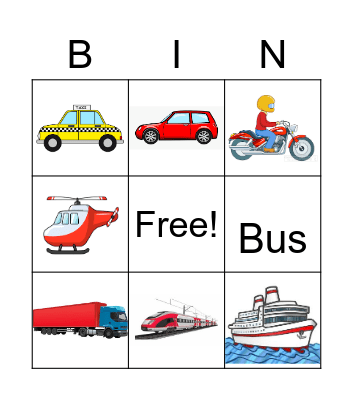 Transportation Bingo Card