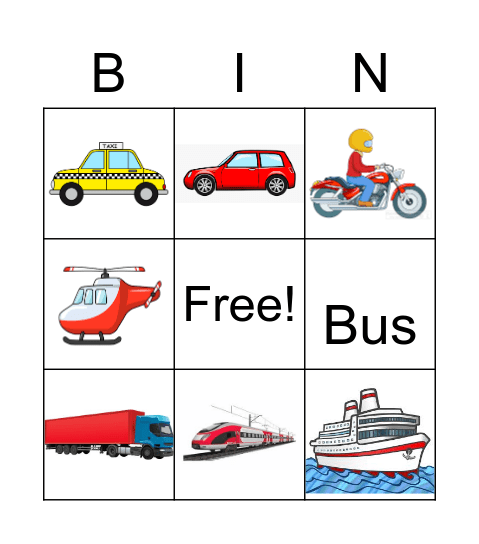 Transportation Bingo Card