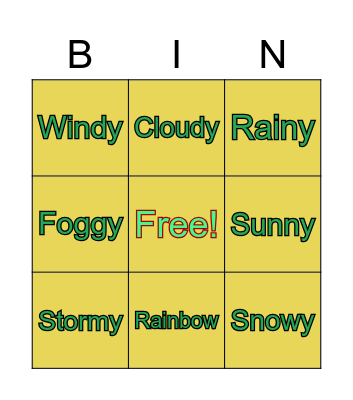 Weather Bingo Card