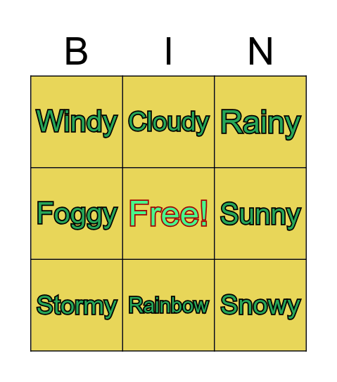 Weather Bingo Card