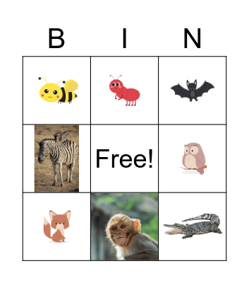 Animal Bingo Card