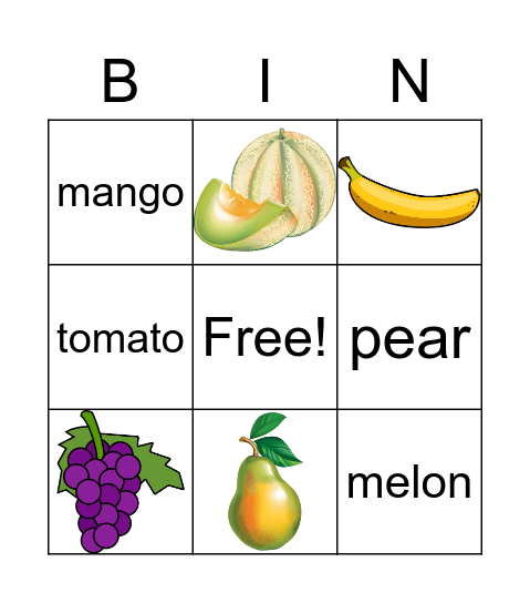 Fruit Bingo Card