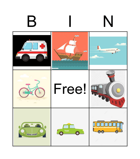 Transportation Bingo Card