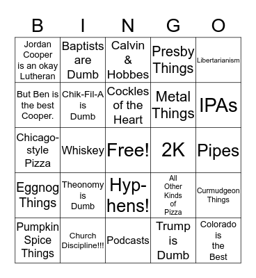 John Knox Bingo Card
