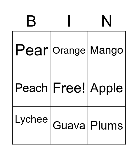 Game Bingo Card