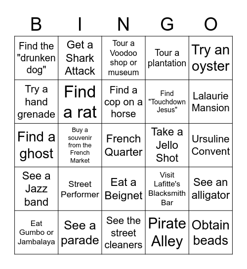 New Orleans Bingo Card