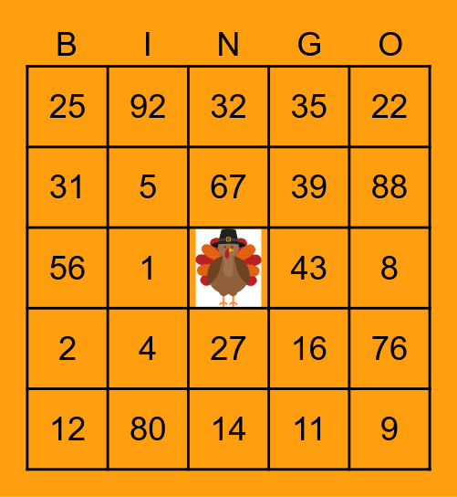 Thanksgiving Bingo Card