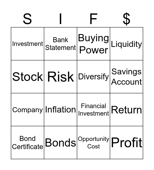 Stocks In the Future Bingo Card