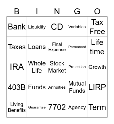 Money Game Bingo Card