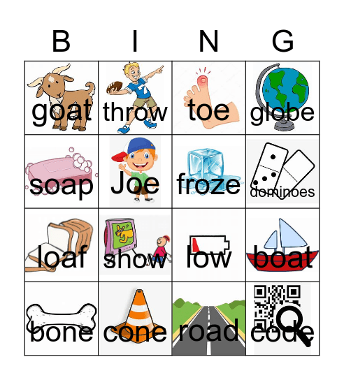 Alternative spellings for /ow/o-e/oa/oe Bingo Card