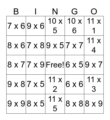 Claire's Multiplication Bingo :) Bingo Card