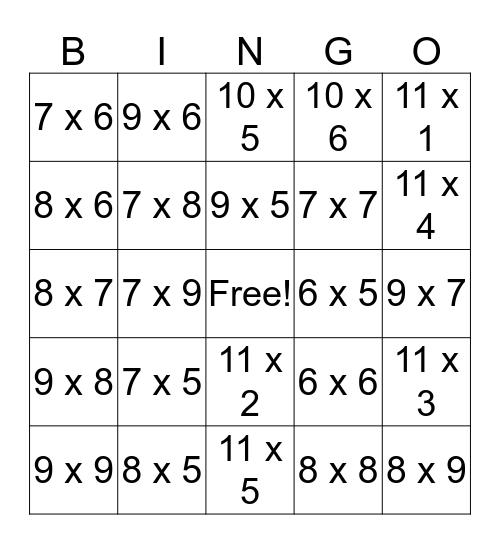Claire's Multiplication Bingo :) Bingo Card