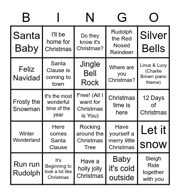 Christmas Songs on the Radio Bingo Card