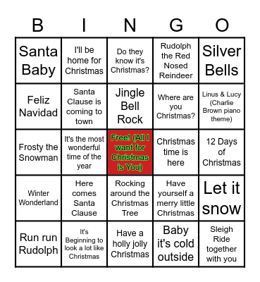 Christmas Songs on the Radio Bingo Card