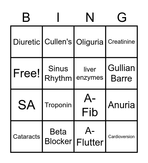 Clinical Bingo Card