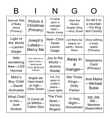 Religious Christmas Bingo Card