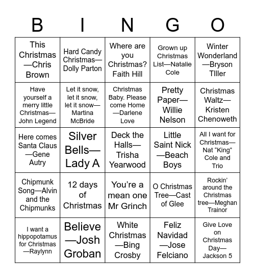 Christmas Radio Bingo Card