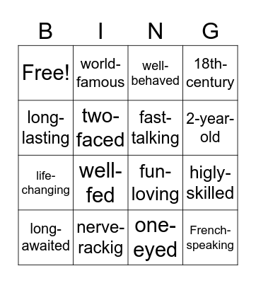 Compound adjectives Bingo Card