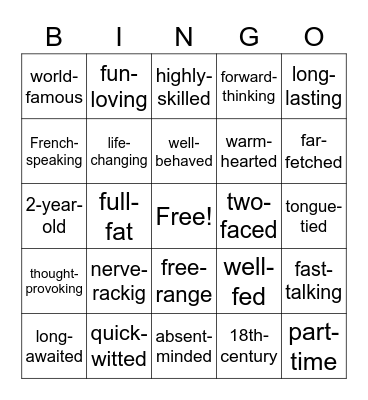 Compound adjectives Bingo Card