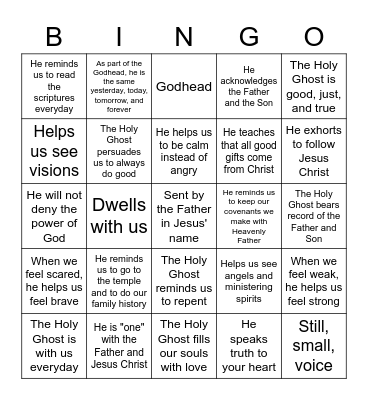 The Holy Ghost Bingo Card