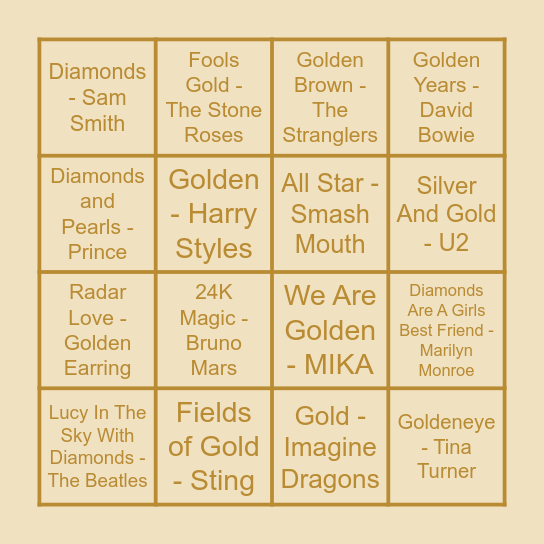 THE GOLDEN EDITION Bingo Card