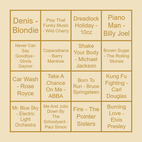 THE 70'S EDITION Bingo Card