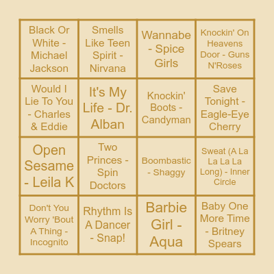 THE NINETIES EDITION Bingo Card