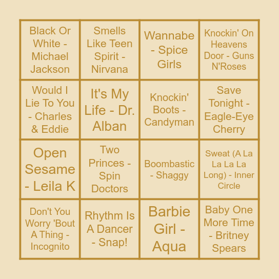 THE NINETIES EDITION Bingo Card