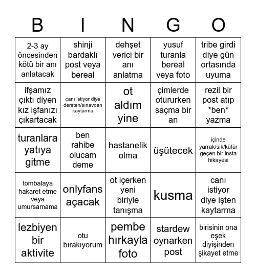 sevde bingosu Bingo Card