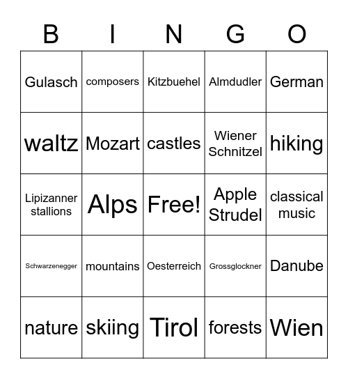 Austria Bingo Card