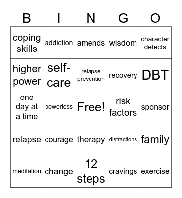 Riverside Recovery Bingo Card