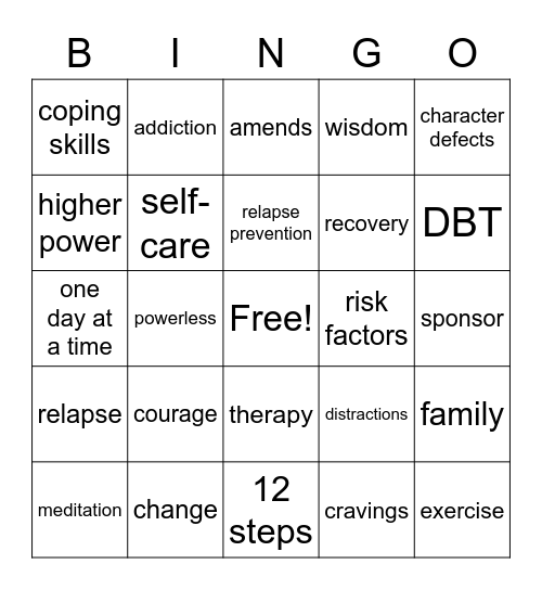 Riverside Recovery Bingo Card